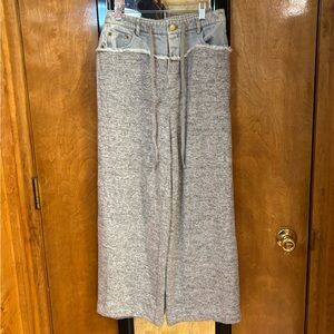 Mimosa Grey Knit & Denim Wide Leg Pants High Waist NWT